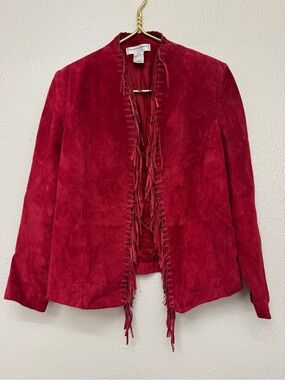 Draper’s & Damon’s Ruby Red Leather Fringe Jacket Size Petite Small